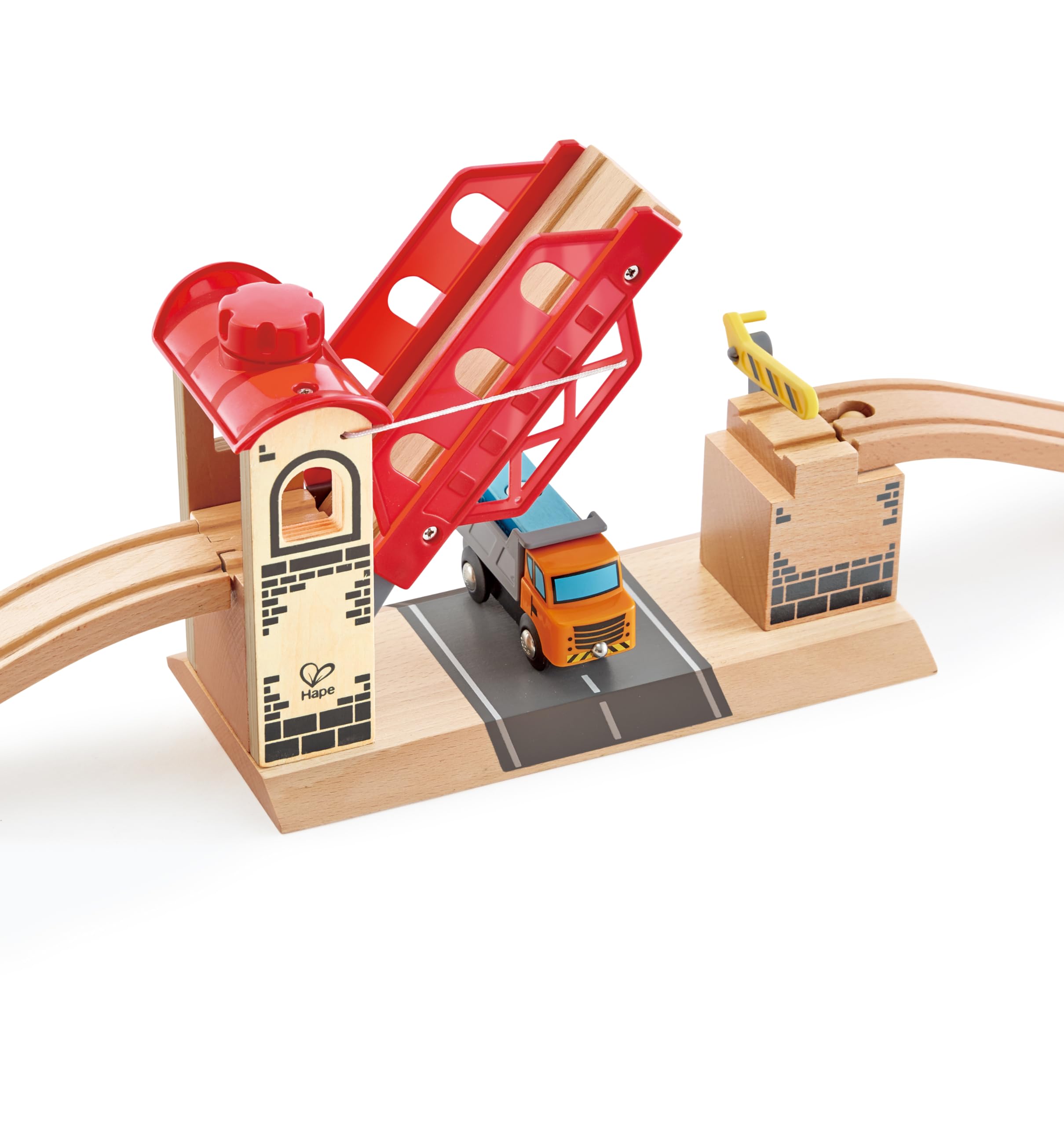 Hape Jouet Pont Levis pour Circuit Train en Bois - Jeu Educatif pour Enfant de Plus de 3 Ans - Système de Molette pour Relever Le Pont - Compatible avec Les Jeux de Marques Traditionnelles