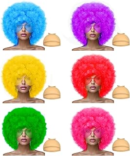 Short Bob Colors Wigs with Bangs, 6Pcs Cosplay Wig with Heart Sunglasses for Halloween Bachelor Party Decorations