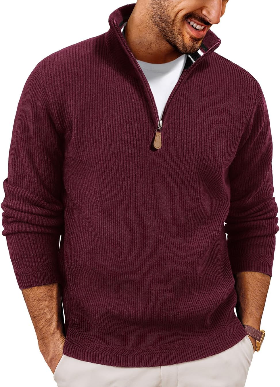 PJ PAUL JONES Men Quarter Zip Pullover Sweaters Lightweight Knit Dress Sweater for Glof Work Casual