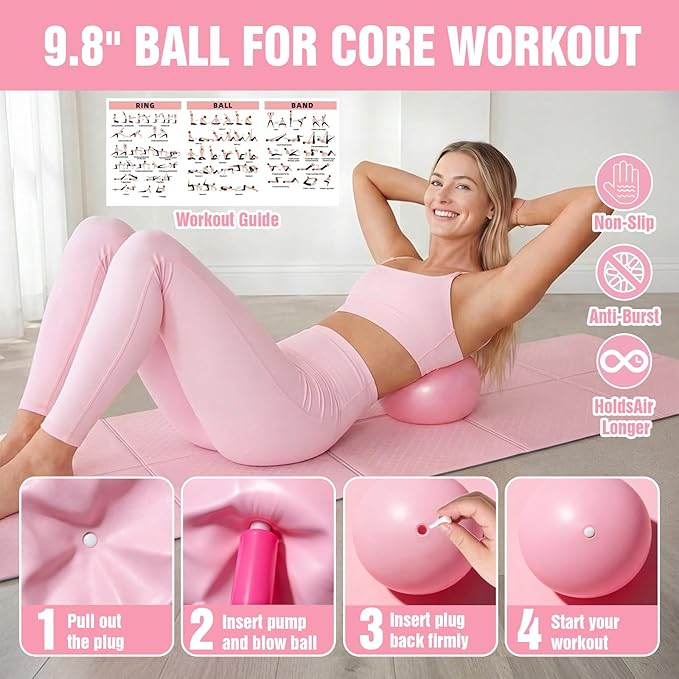 Kit de Pilates con Mat Plegable, Equipo Portátil para Casa, Rosa miniatura 6