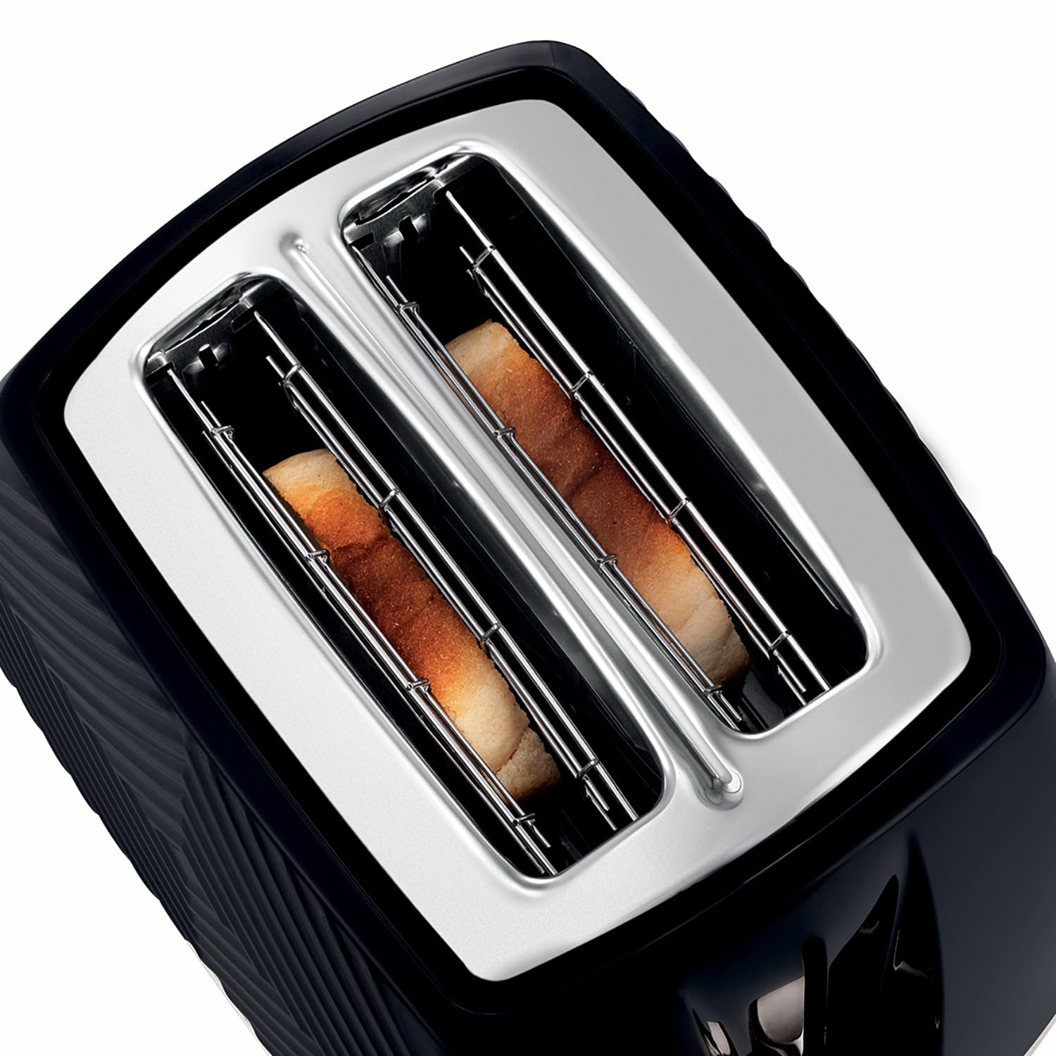 Russell Hobbs 26394 Tostadora texturizada de 2 rebanadas, tostadora de pan táctil con diseño 3D con ajustes de congelado, cancelación y recalentamiento, 850 vatios, negro