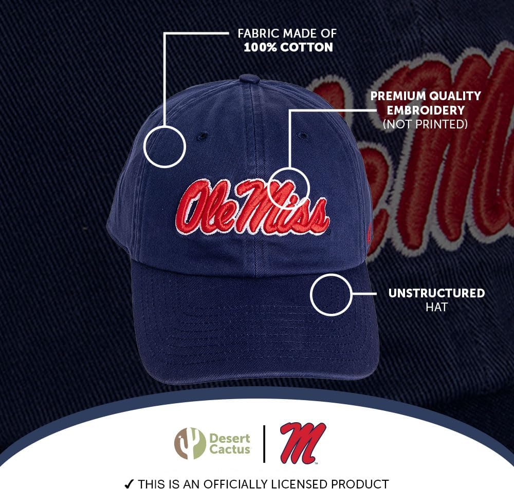 Desert Cactus Ole Miss University of Mississippi Baseball Hat Rebels Brimmed Embroidered Cap Adjustable Cloth Strap Adult