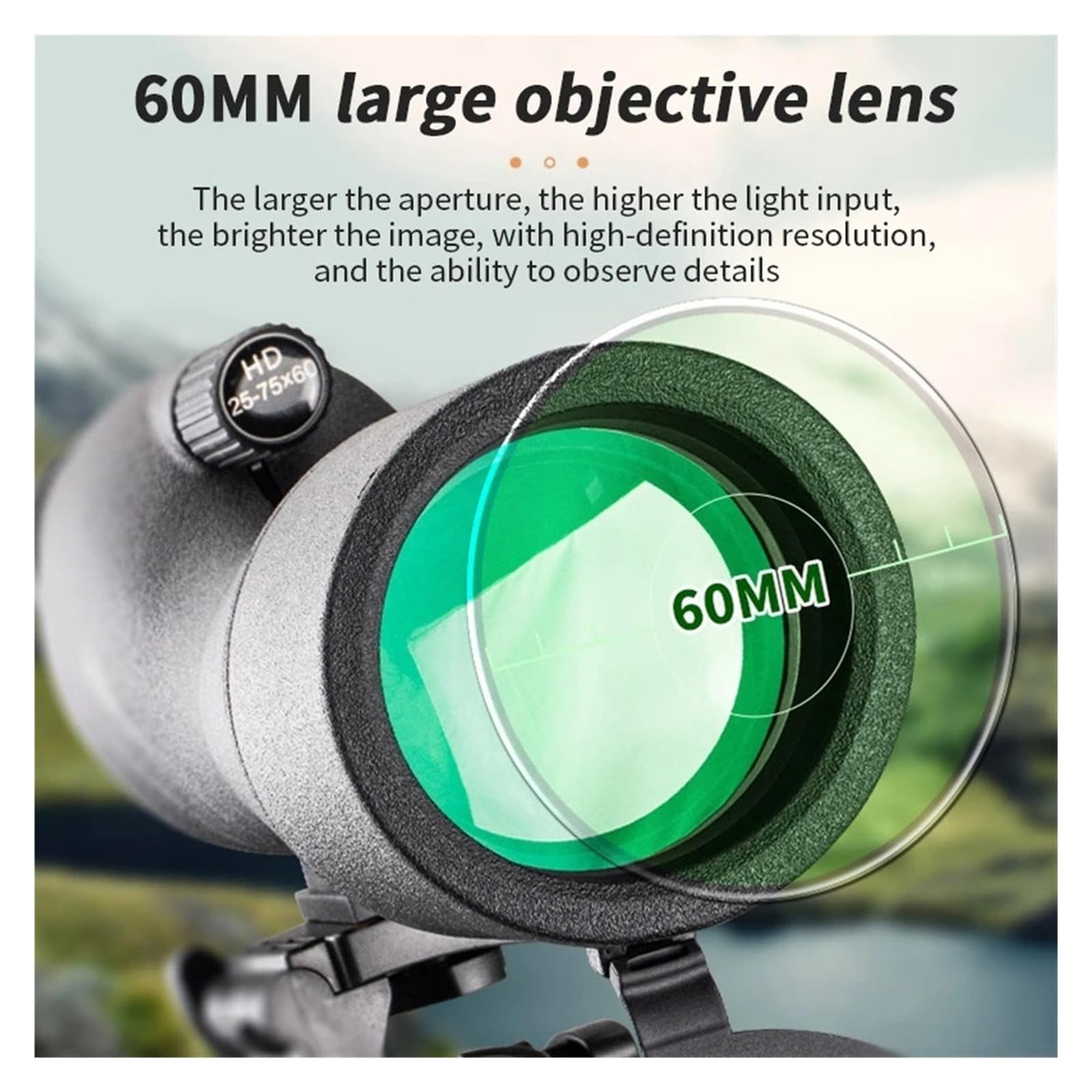 Cannocchiale da osservazione HD 25-75x60 Potente telescopio monoculare con zoom Prisma impermeabile for birdwatching, tiro al bersaglio, campeggio(With tripod and clip)