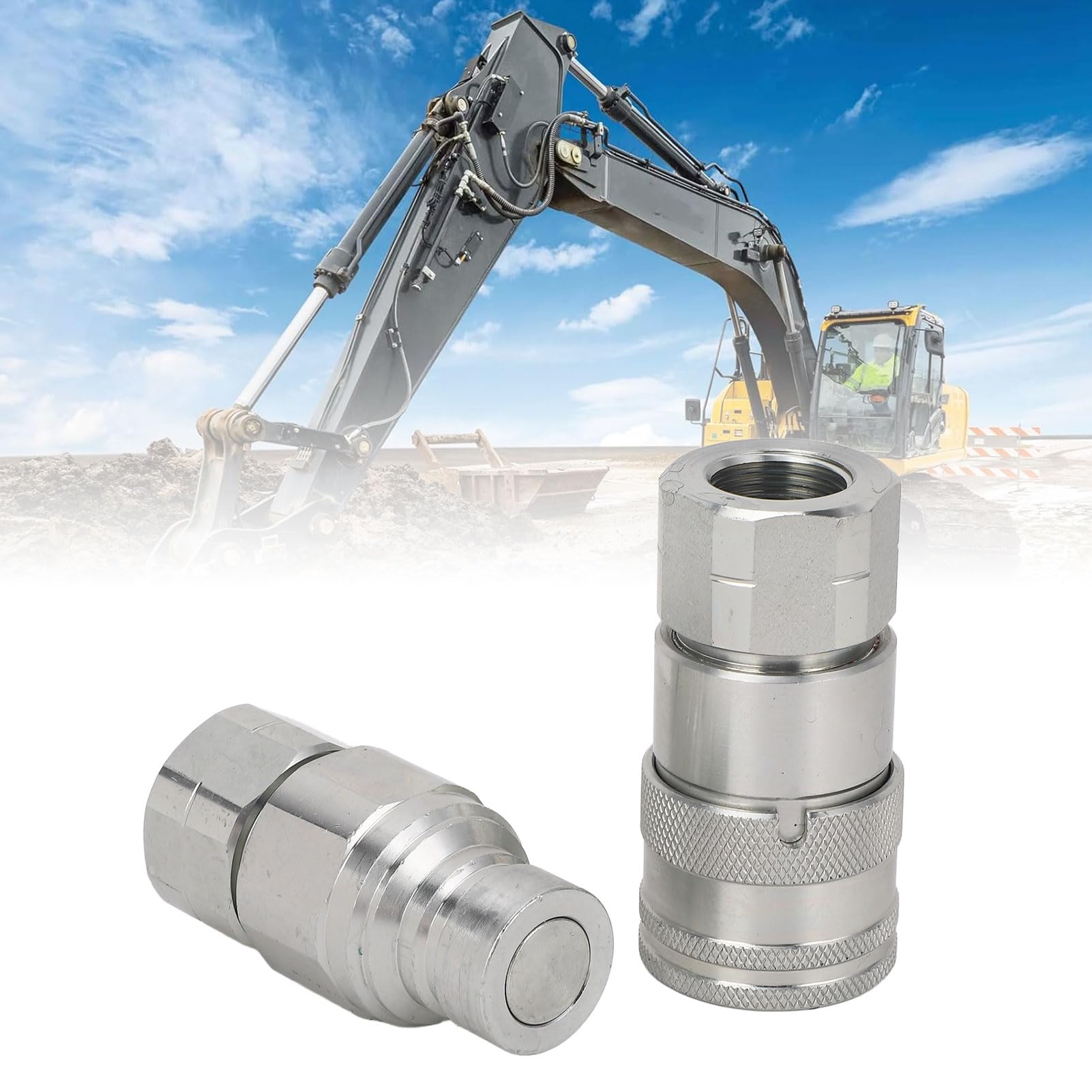 Acoplamientos hidráulicos de conexión rápida, 2 piezas, accesorios de conexión rápida de cara plana de acero al carbono de alta resistencia con tapas antipolvo, rosca 1/2 N