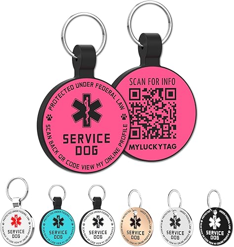 MYLUCKYTAG QR Code Service Dog Tag - Perfil en línea de mascotas - Escanear QR Recibir correo electrónico de alerta instantánea de ubicación de
