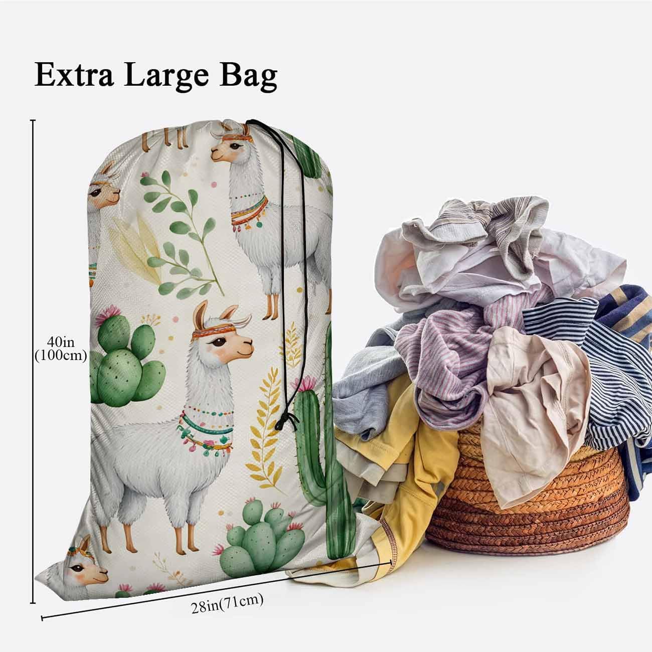 Swono Cute Llama Heavy Duty Large Laundry Bags 1 Pack 28 x 40 Inch Desert Cactus Plant Cacti Animal Plant XL Drawstring Travel Organizer Bag Fit Hamper Basket Camp Home, 4 Loads of Clothes image 3