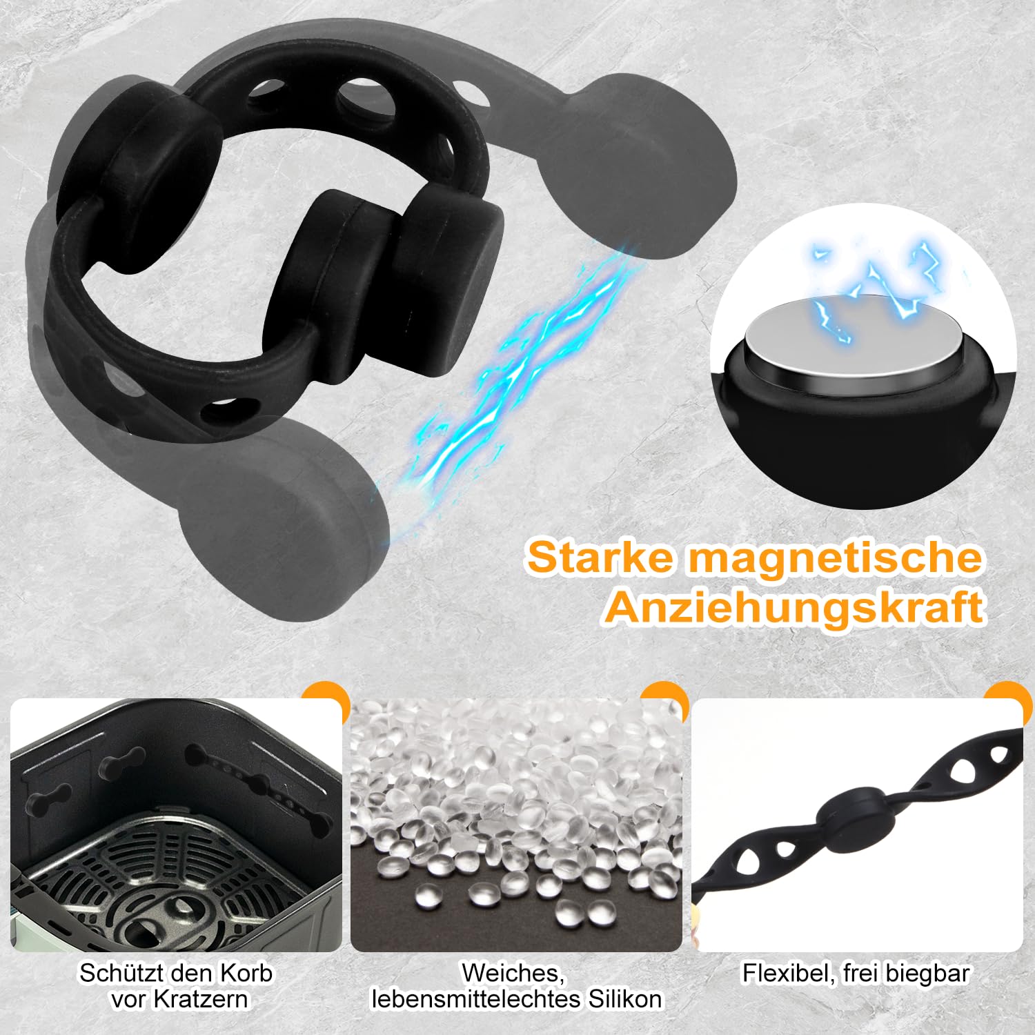 Set van siliconen magnetische gesp voor heteluchtfriteuses, 12 stuks