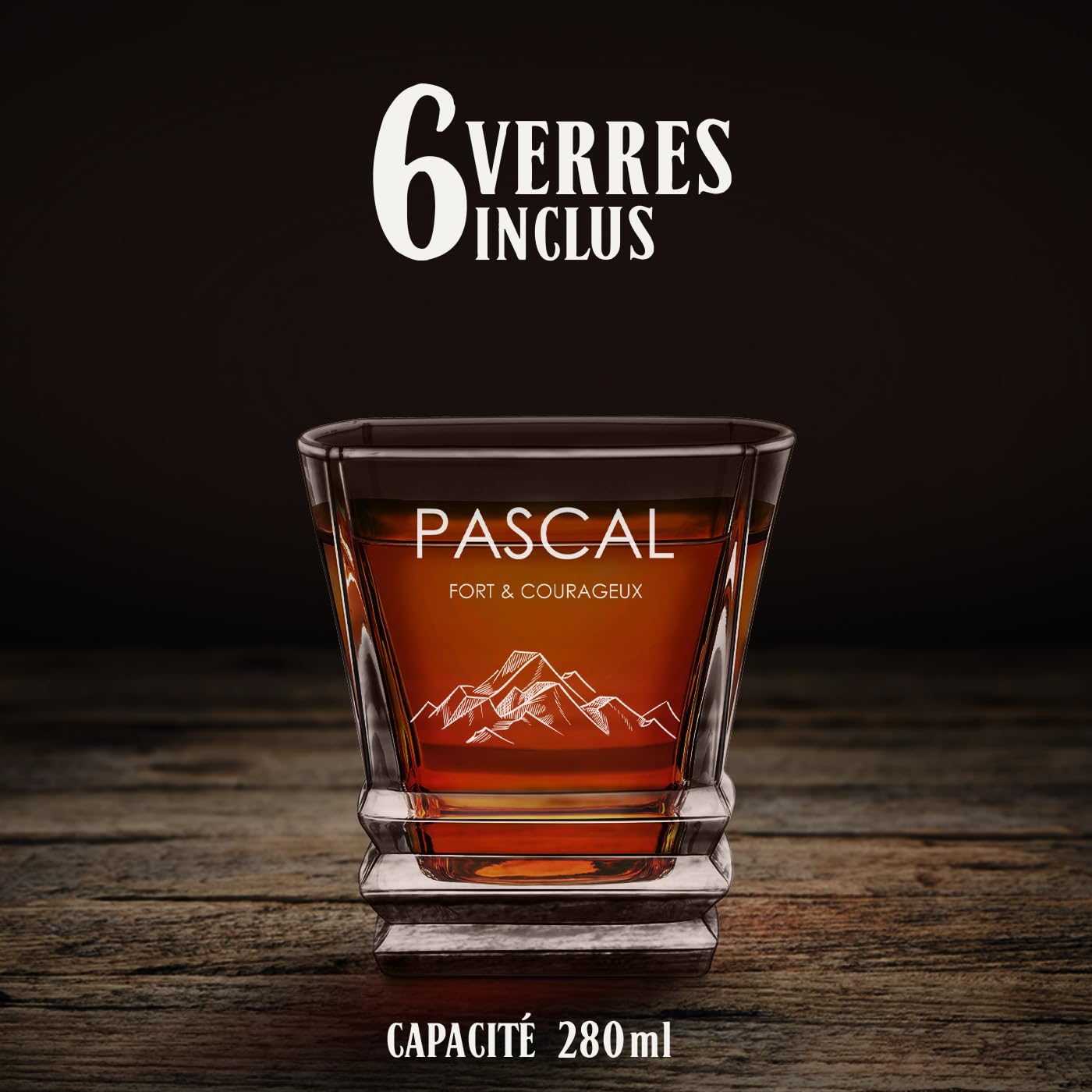 Maverton Décanteur et 6 verres pour ami - Produits en verre géométrique - Ensemble personnalisé pour homme - Set à whisky gravé pour mari - Whiskey set - Pour anniversaire - Fort