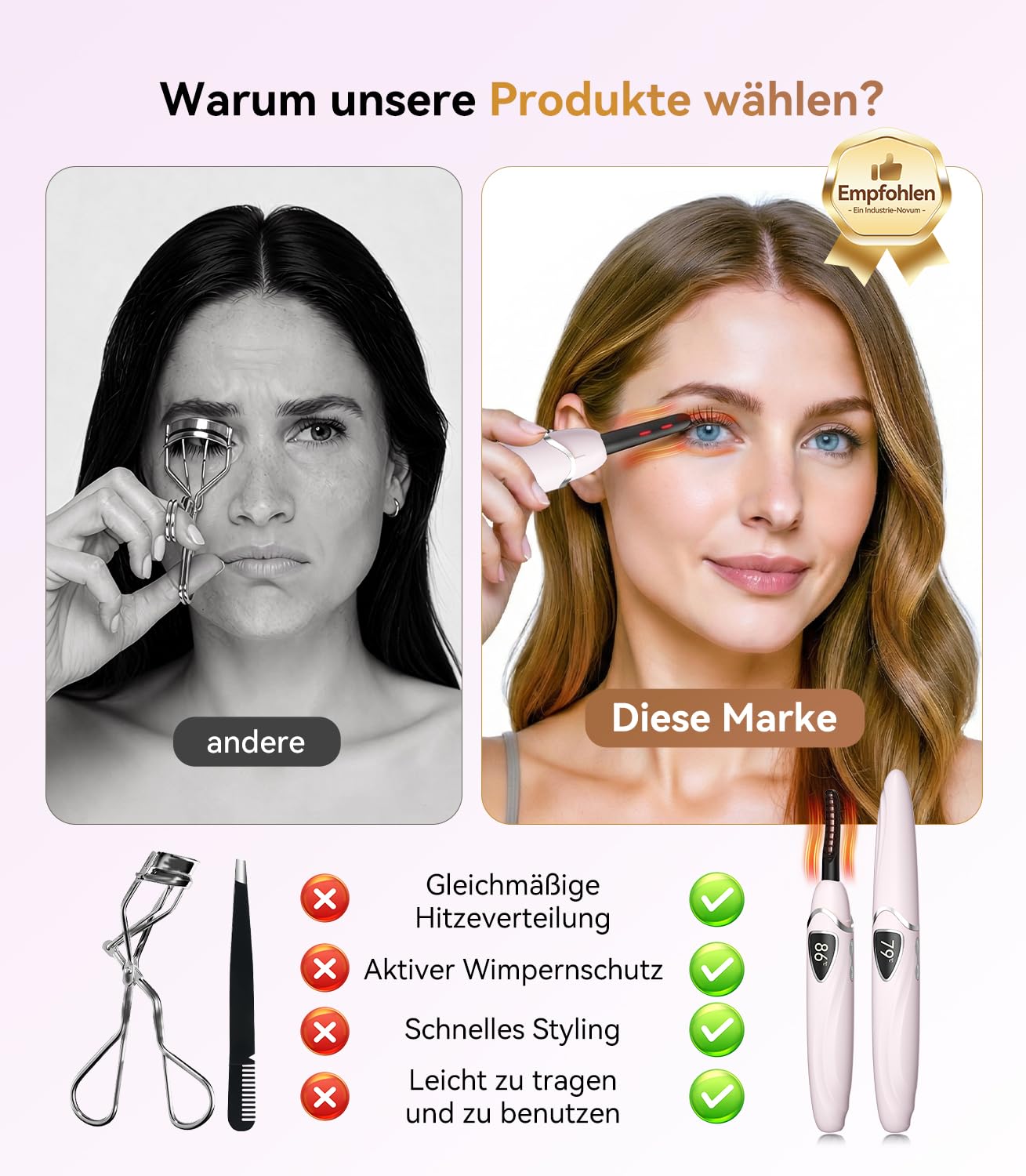 Wimpernzange Beheizbar 【10s Schnellheizung – 24h Halt】【3D-Präzisionsbogen – Perfekt für jede Augenform】Beheizbare Wimpernzange Mit Speicherfunktion & Verbrühungsschutz – Ideal für Anfänger JMJ-0307