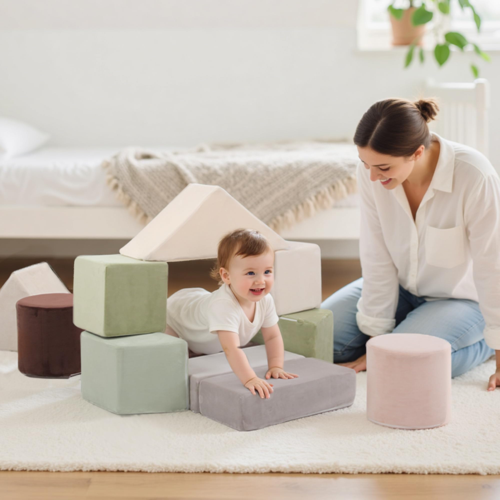 BanaSuper Bloques de Espuma 11 Piezas para Niños, Bloques de Construcción Gigantes y Escalada Segura, Juguete Educativo, Bloques Psicomotricidad, Regalo para Bebés, Niños y Niñas, Verde Claro