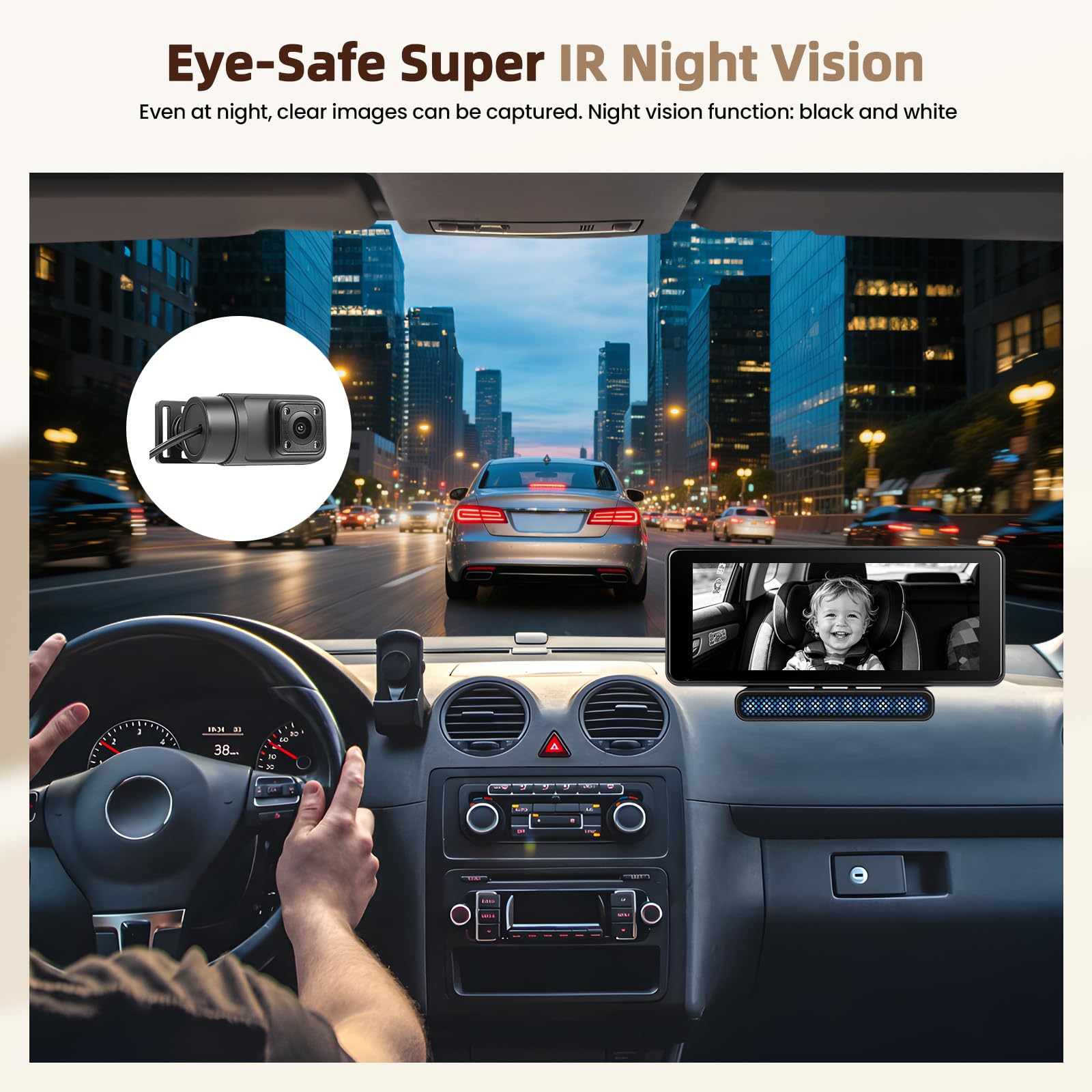 Telecamera per bambini da 6,86 pollici con supporto CarPlay, Android Auto e Bluetooth per auto, camion e furgoni, compatibile con poggiatesta.