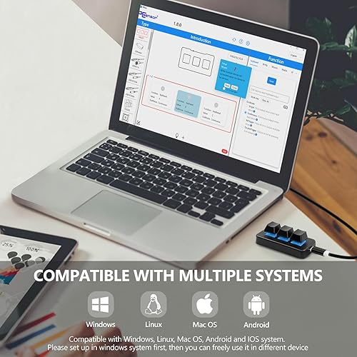 Miniatura 5 de EHOLY Teclado mecánico USB para juegos de 3 teclas, mini teclado personalizable macro programable, teclado OSU, combo de control de una tecla con
