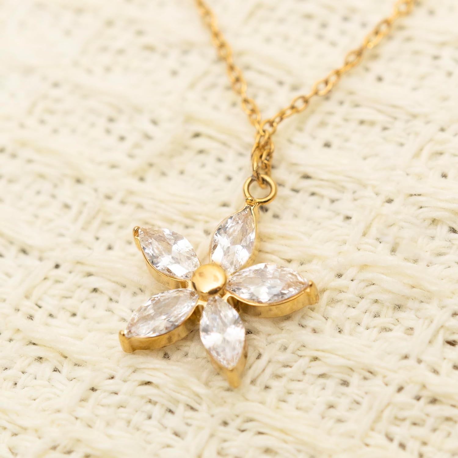 Dainty 14K Gold Plated Flower Choker Necklace for Women, CZ Crystal Pendant on Adjustable Stainless Steel Chain, Minimalist Jewelry Gift - Image 4