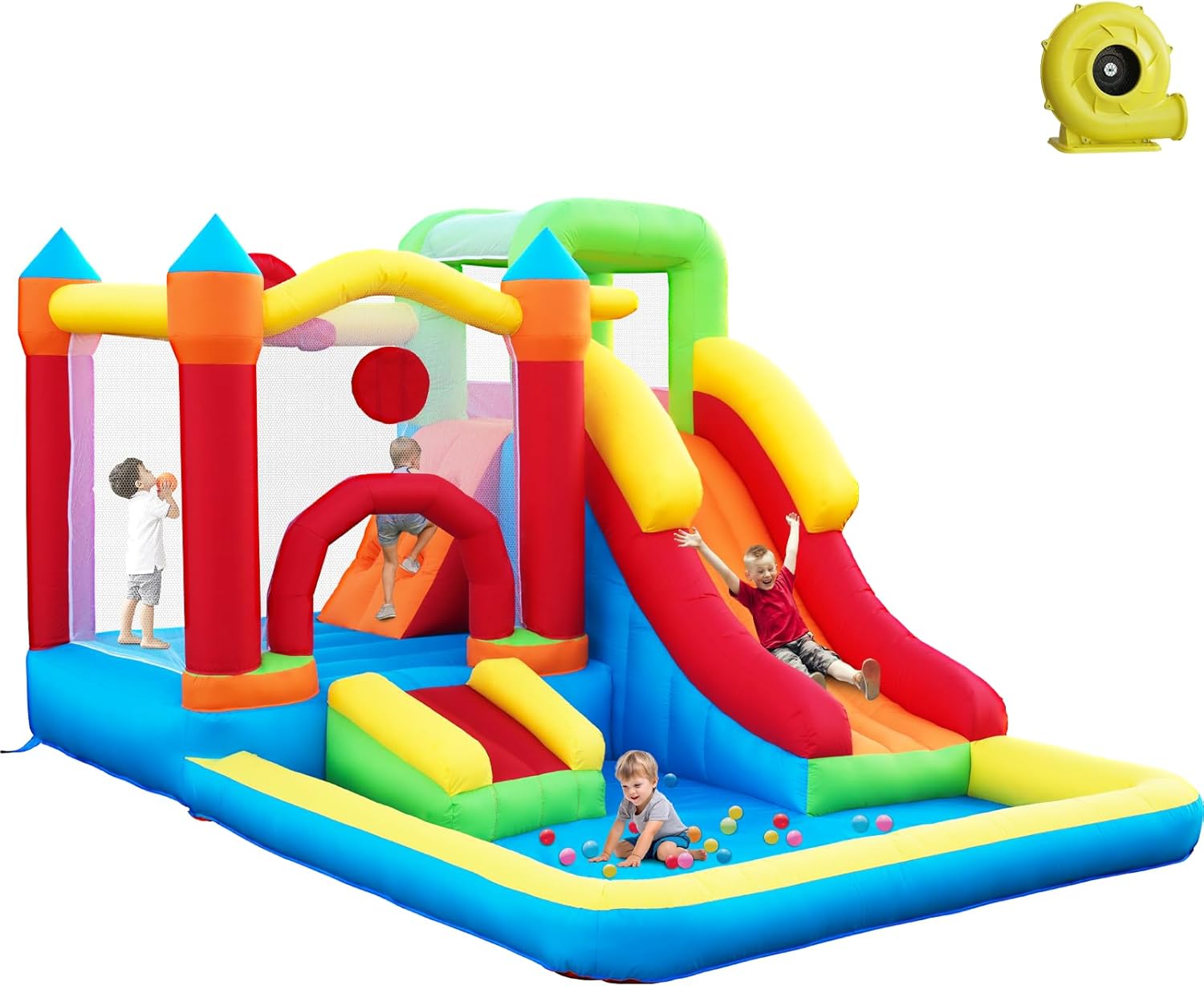 Bounce House with Double Slide,Large Jump House for Kids Inflatable Bouncer with Air Blower Indoor/Outdoor Bouncy Castle for Backyard,Park & Birthday Parties (Bounce House with Ball Pit)