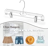 Vista 5 de HOUSE DAY Perchas para faldas transparentes con clips, percha antideslizante de plástico para pantalones con 2 clips ajustables, percha con clip