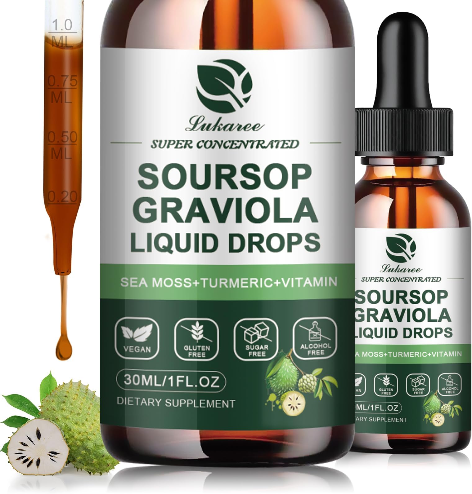 (2 Pack) Soursop Graviola Leaf Extract Liquid Drop Plus Pure Botanical Sea Moss for Cell Support & Regeneration, Immunity and Gut Health, Soursop Bitters Liquid丨Full Texture, Natural Flavor, 1 Fl Oz