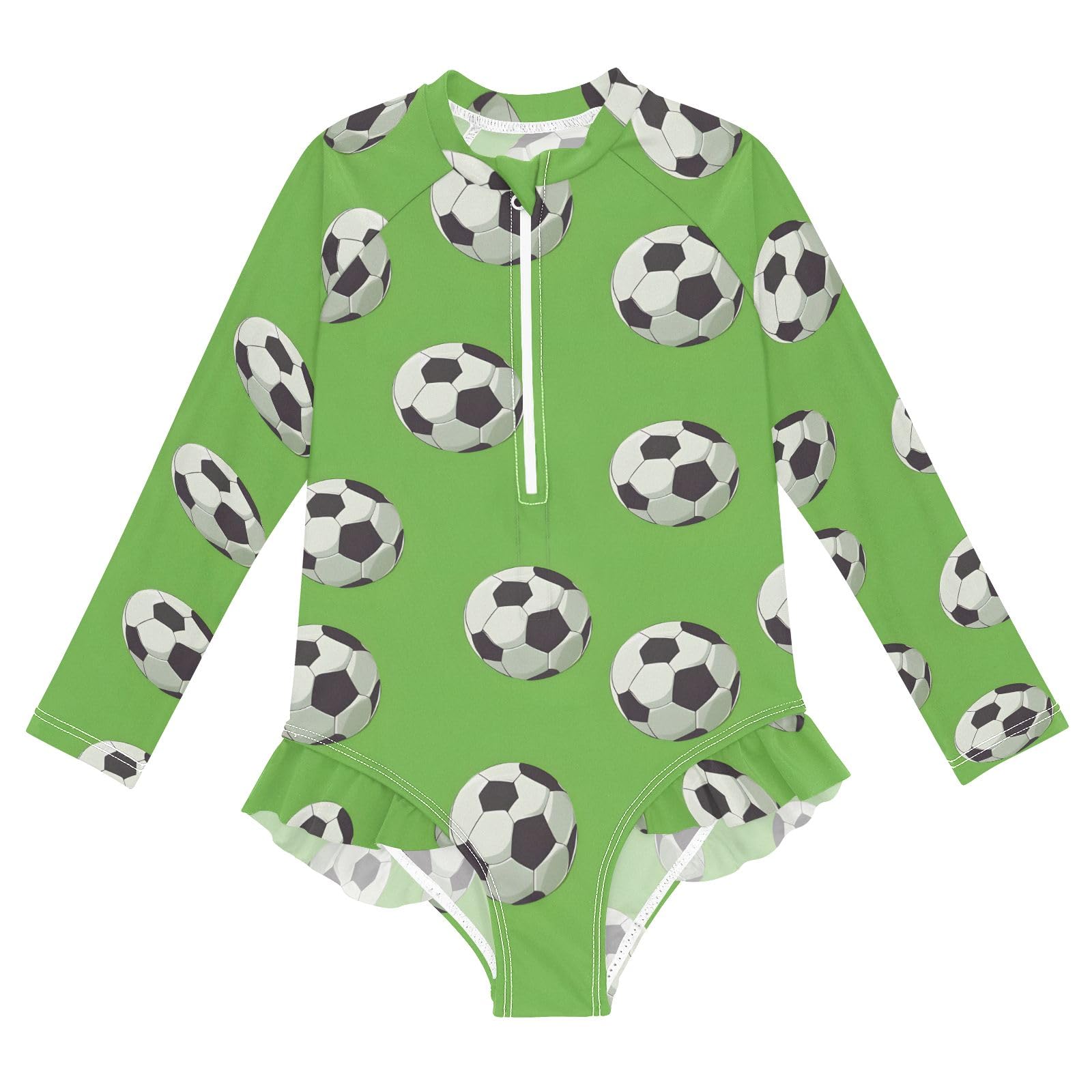 ALAZA Swimsuit for Girls Long Sleeve Rashguard Bathing Suit Football Green 1 Quick Dry 4T