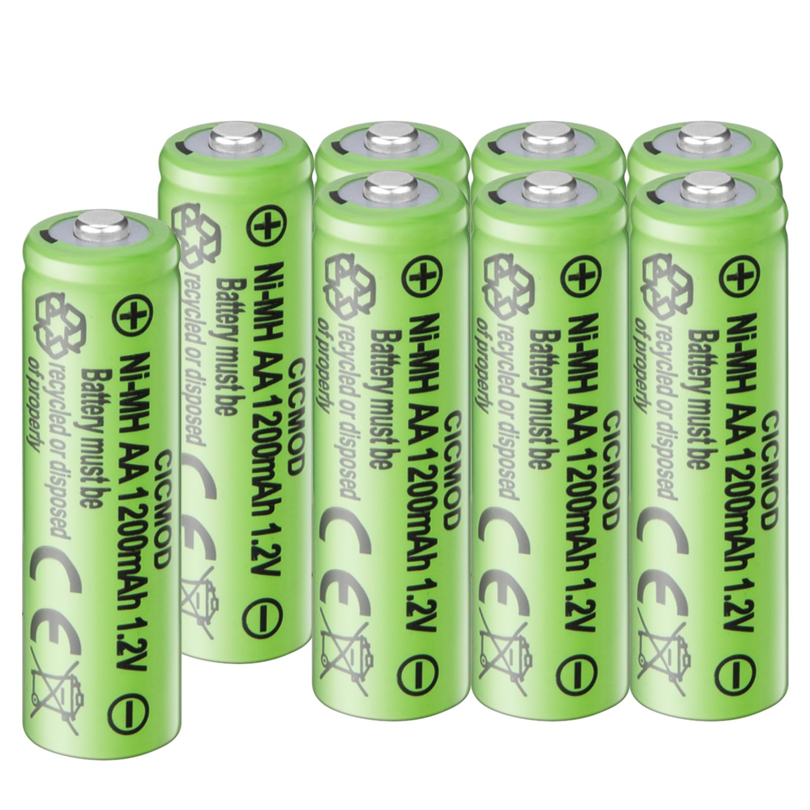 CICMODAA Rechargeable Batteries 1.2V Ni-MH 1200mAh Double A Battery for Outdoor Garden Solar Lights 8 Pack