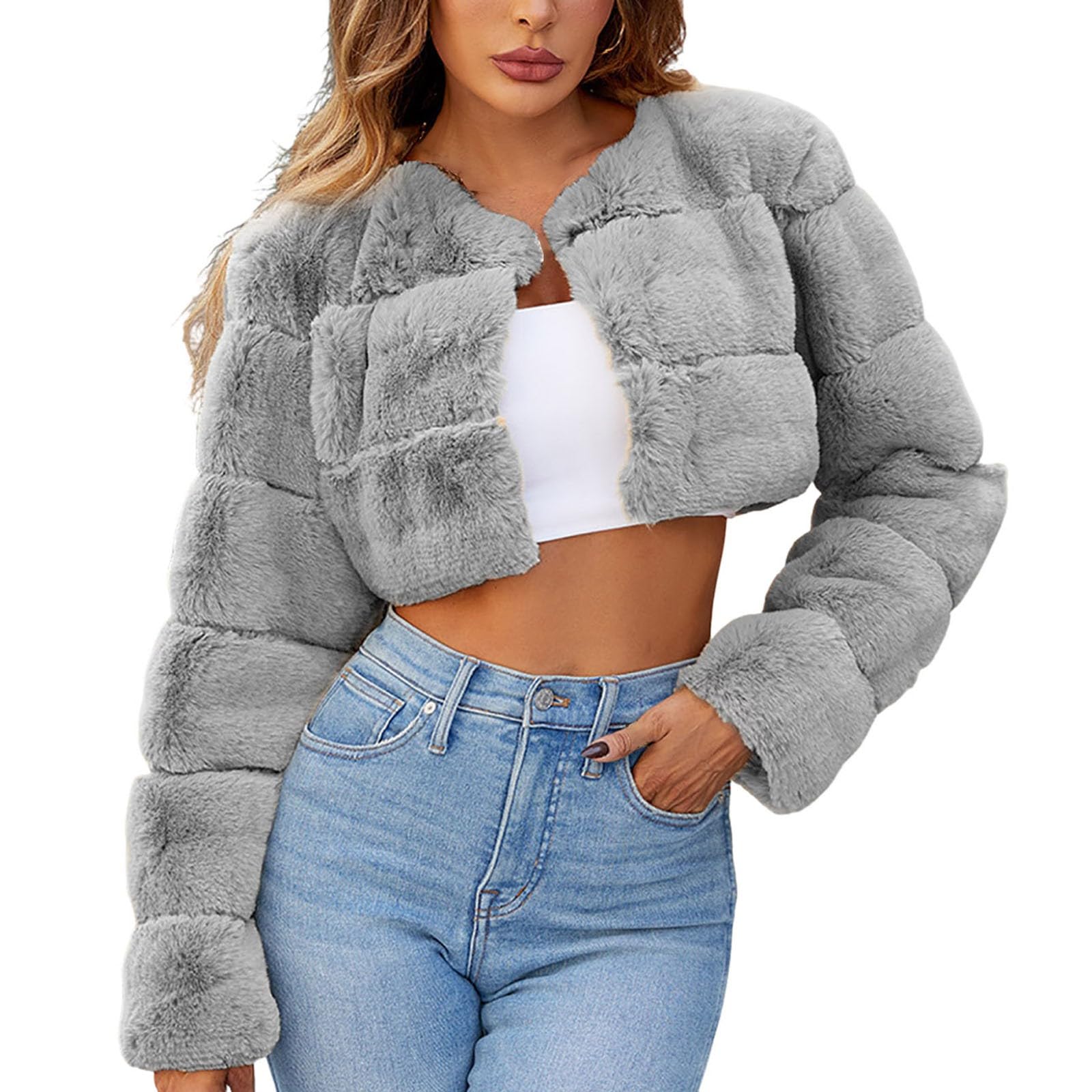 Chaqueta Mujer Invierno Abrigos De Cazadora Forro Polar，Chaqueta corta sintética mujer estilo informal otoño invierno nueva europea abrigo ligero femenino forro polar casual