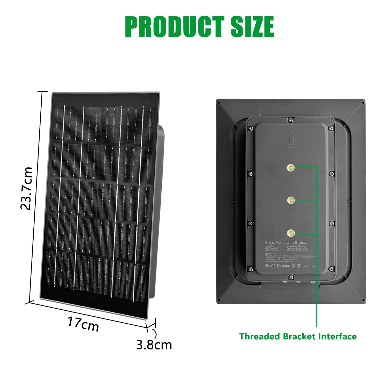 SLODA Trail Cameras Solar Panel, 12 V/1 A 6 V/1,5 A, batteria al litio ricaricabile IP66, impermeabile, per la caccia di fotocamere o cervi feeder (8 W 12000 mAh)