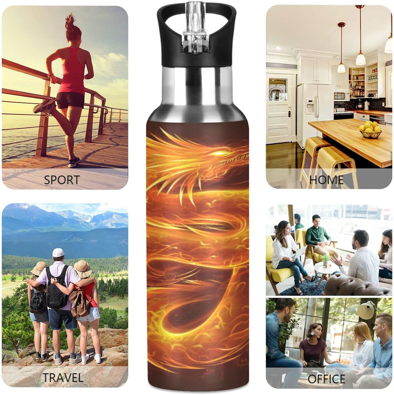 Dragon Water Bottle for Boys - Insulated Stainless Steel Flask with Straw Lid - Leakproof 20 oz - Image 6