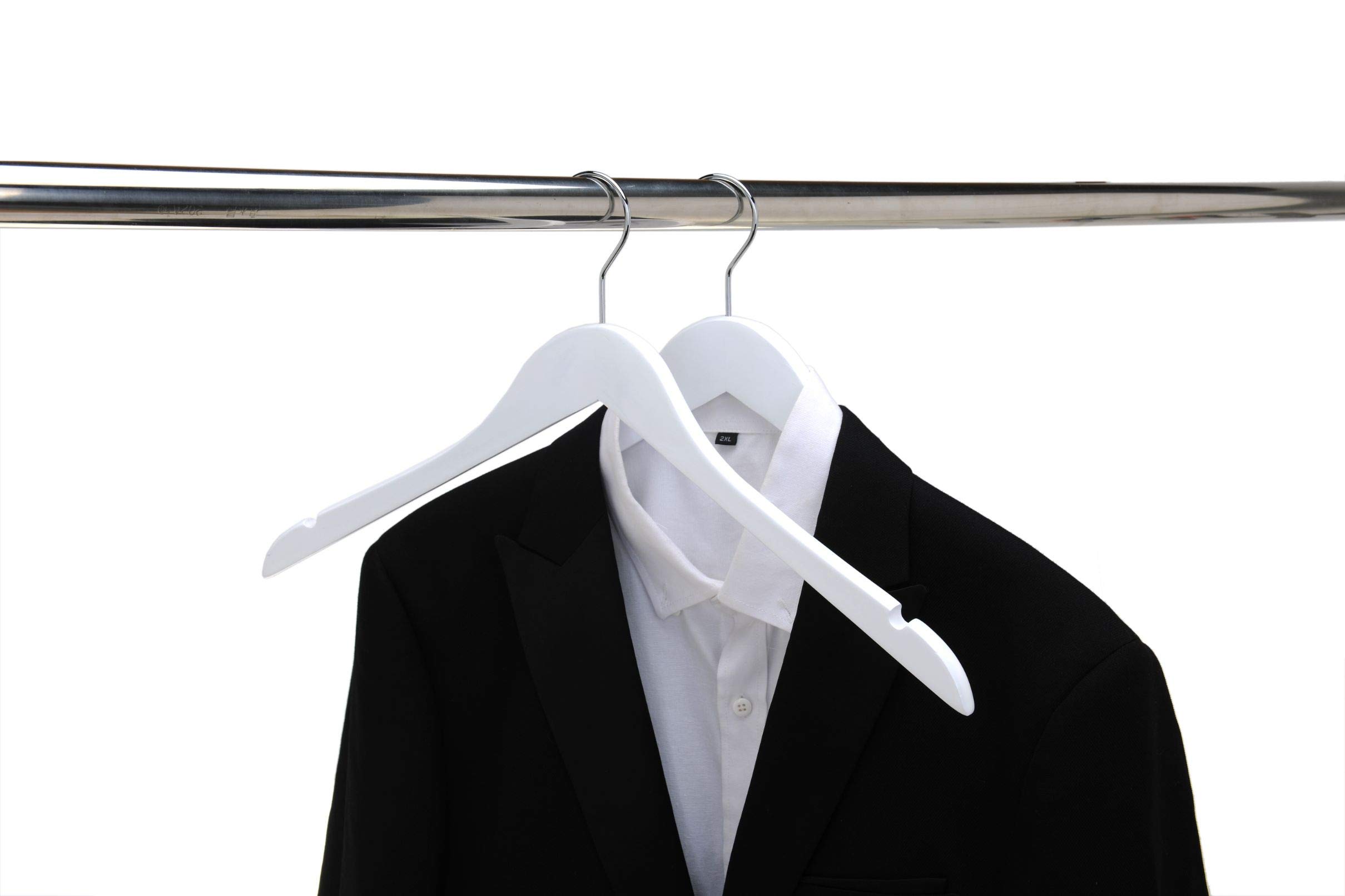 Quality Hangers Kleiderbügel aus Holz, halbgebogen, glatte Oberfläche, Massivholz, mit Drehhaken, perfekt für Jacken, Hosen, Kleiderbügel, Weiß, 20 Stück