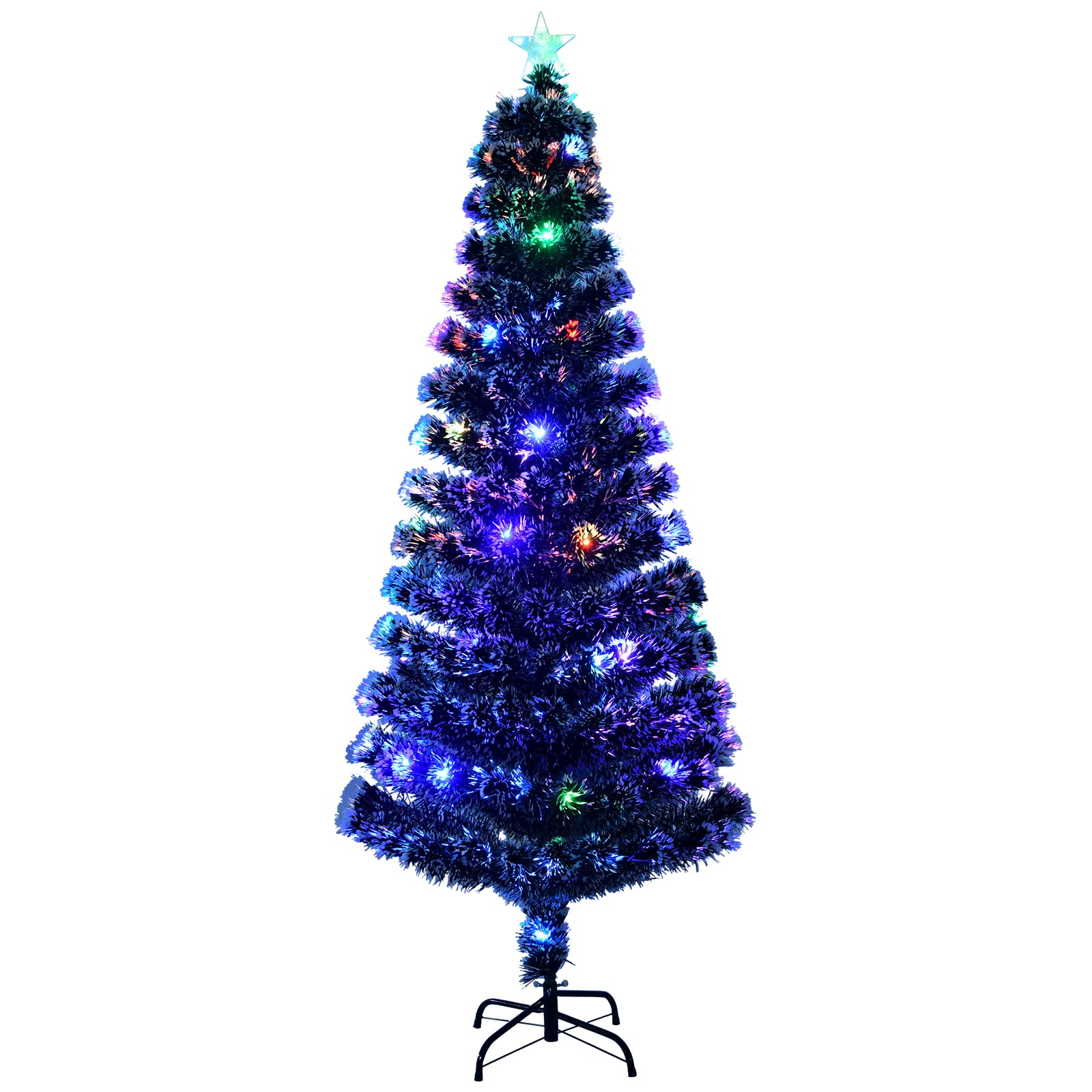 6ft Fiber Optic Artificial Christmas Tree, Pre-Lit Xmas Tree with Colorful LED Lights, 220 Branch Tips, Foldable Metal Base, Dark Green Premium Christmas Tree with White Edge