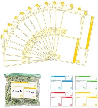 100pcs Labels for Freezer Bags Freezer Meal Labels with Instructions 3.2 X 5 inch Oil and Water Resistant Labels Food Labels for Freezer Storage for Leftovers in Fridge Removable Freezer Yellow