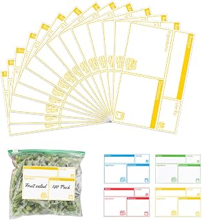 100pcs Labels for Freezer Bags Freezer Meal Labels with Instructions 3.2 X 5 inch Oil and Water Resistant Labels Food Labels for Freezer Storage for Leftovers in Fridge Removable Freezer (Yellow)