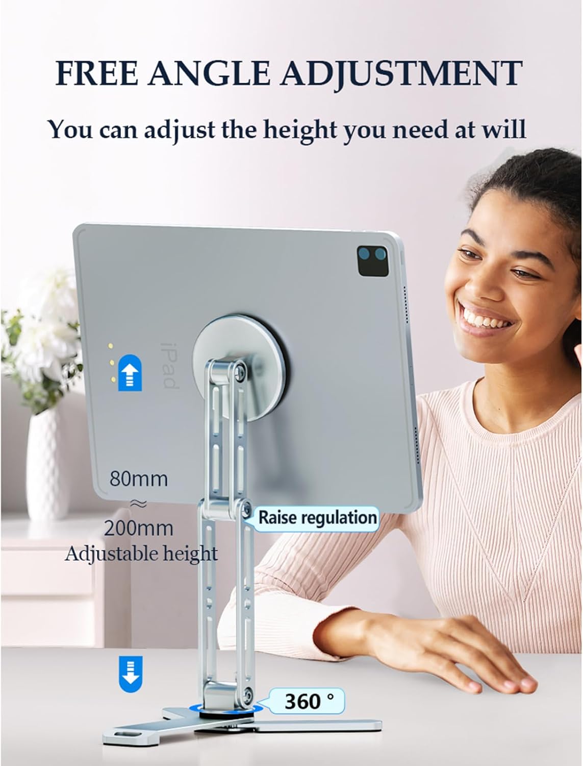 Magnetic Ipads Tripod Stand Universal for Ipads & Iphones 16-12 Series, Flexible 360 Degree Rotation, Portable Tablet Holder with 2-in-1 Handheld & Desktop Handheld Modes for Kitchens, Gyms