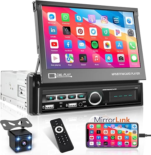 Miniatura 8 de Hikity - Estéreo de auto Carplay de 7 pulgadas de un solo DIN, pantalla táctil abatible, radio para automóvil con Carplay inalámbrico Android Auto
