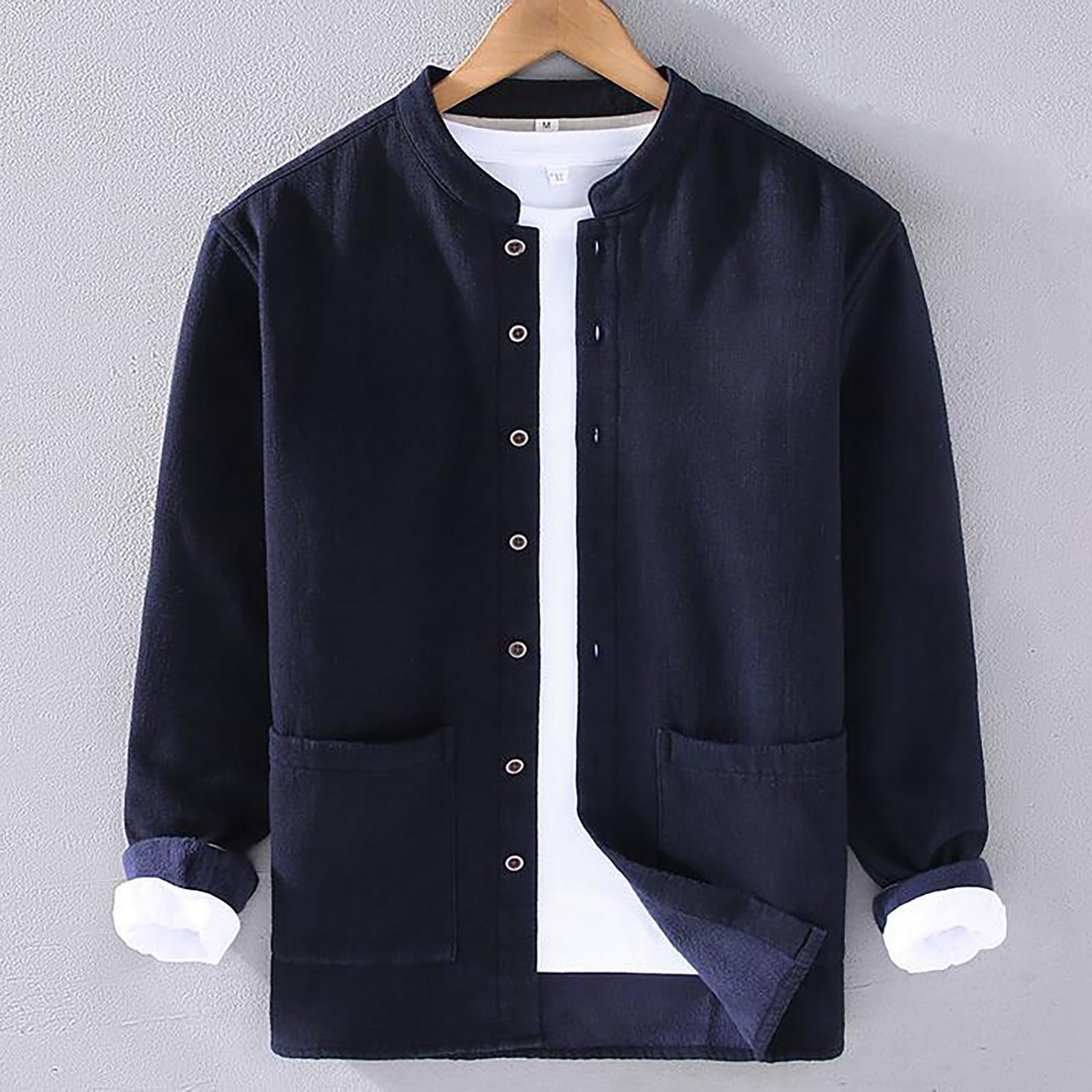 Chemise en Lin Homme Blanche Coton À Manches Longues Col Rabattu pour Short a Fleur De Plage Regular Fit Chemises L'été avec Poche