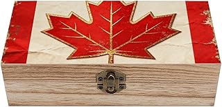 FodPand Vintage Canada Flag Wooden Storage Box Keepsake Gift Box Handmade Jewelry Storage Chest with Hinged Lock Vintage Decorative Memory Boxes Organizer for Home Office, Wedding Gift