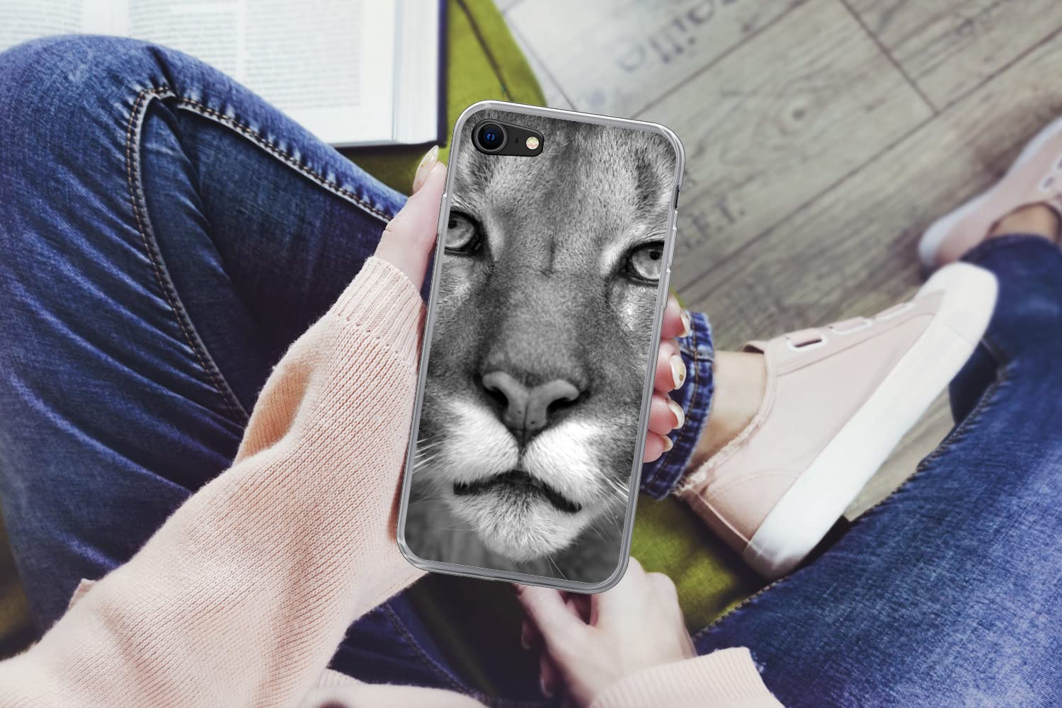 MuchoWow Funda para iPhone 8 - Pantera - Vida Silvestre - Negro - Blanco - Funda de Silicona/Funda Blanda para teléfono móvil