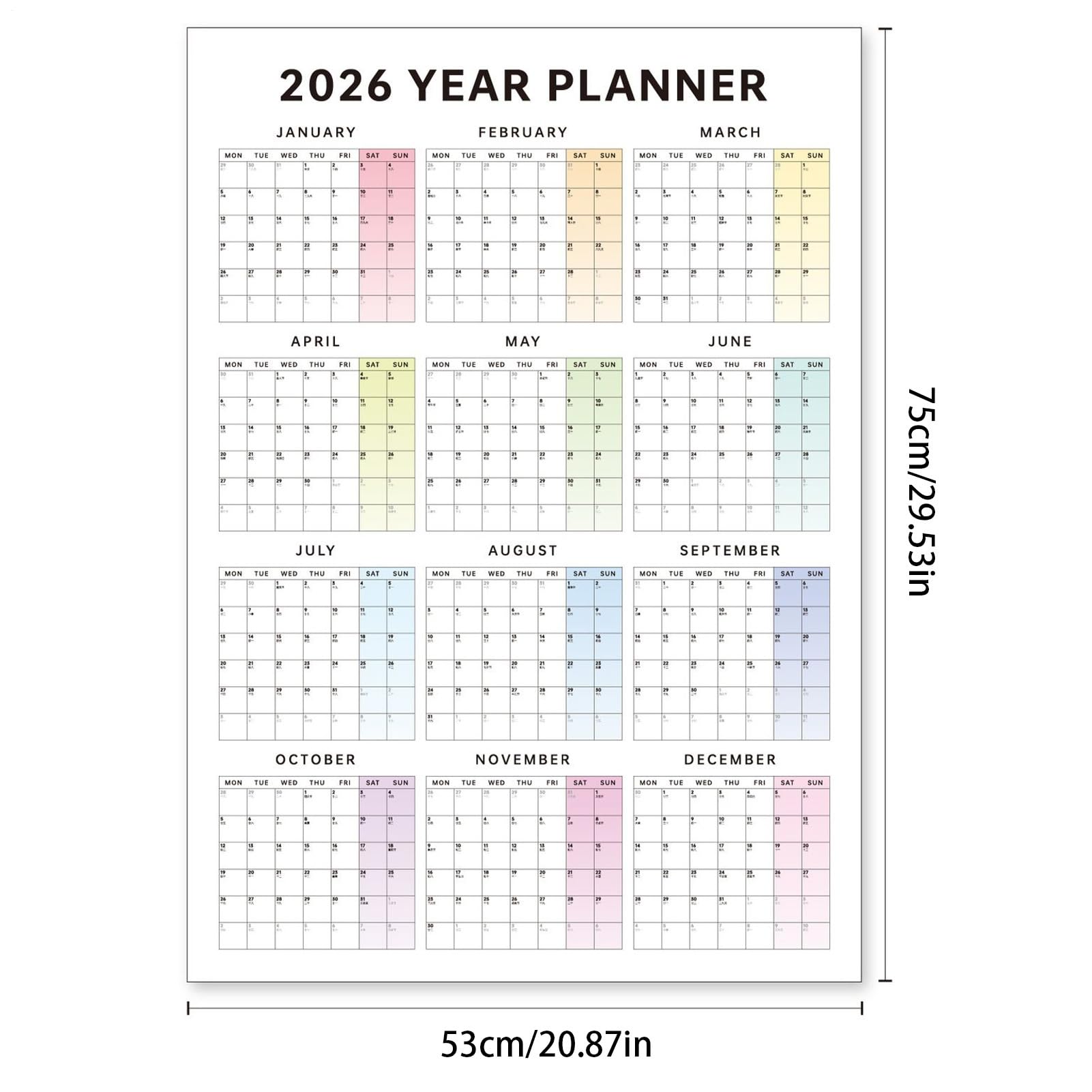 Calendario De Pared Anual 2026 - Organizador Mensual de 12 Meses con | Grandes Casillas | Diseño Vertical Colgante | Para Entornos Versátiles Como Hogar Oficina Aula Y Estudio