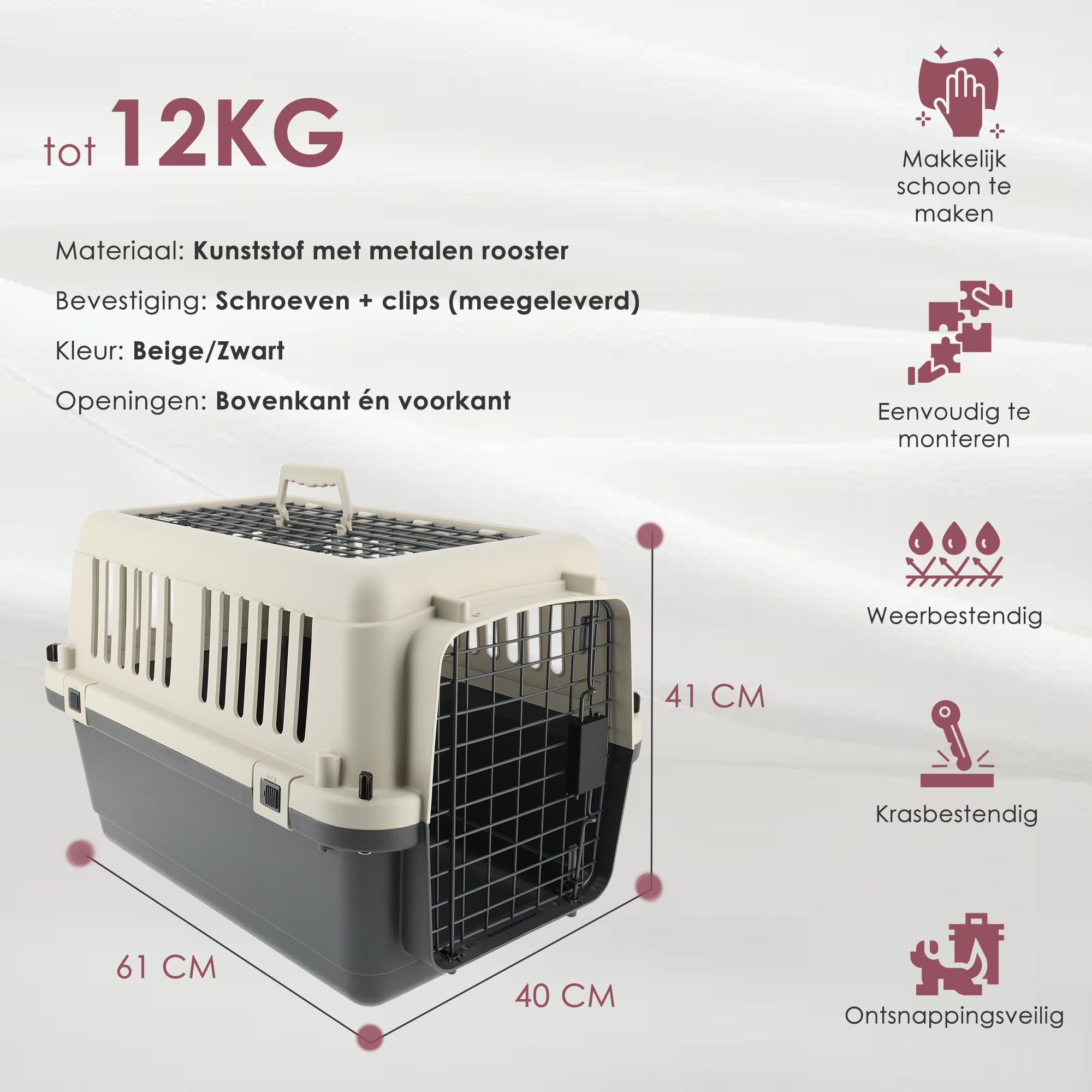 Trasportino per gatti Grande per animali domestici da 12 kg - Trasportino per gatti con serratura - Trasporto portatile gatto/coniglio/cuccioli