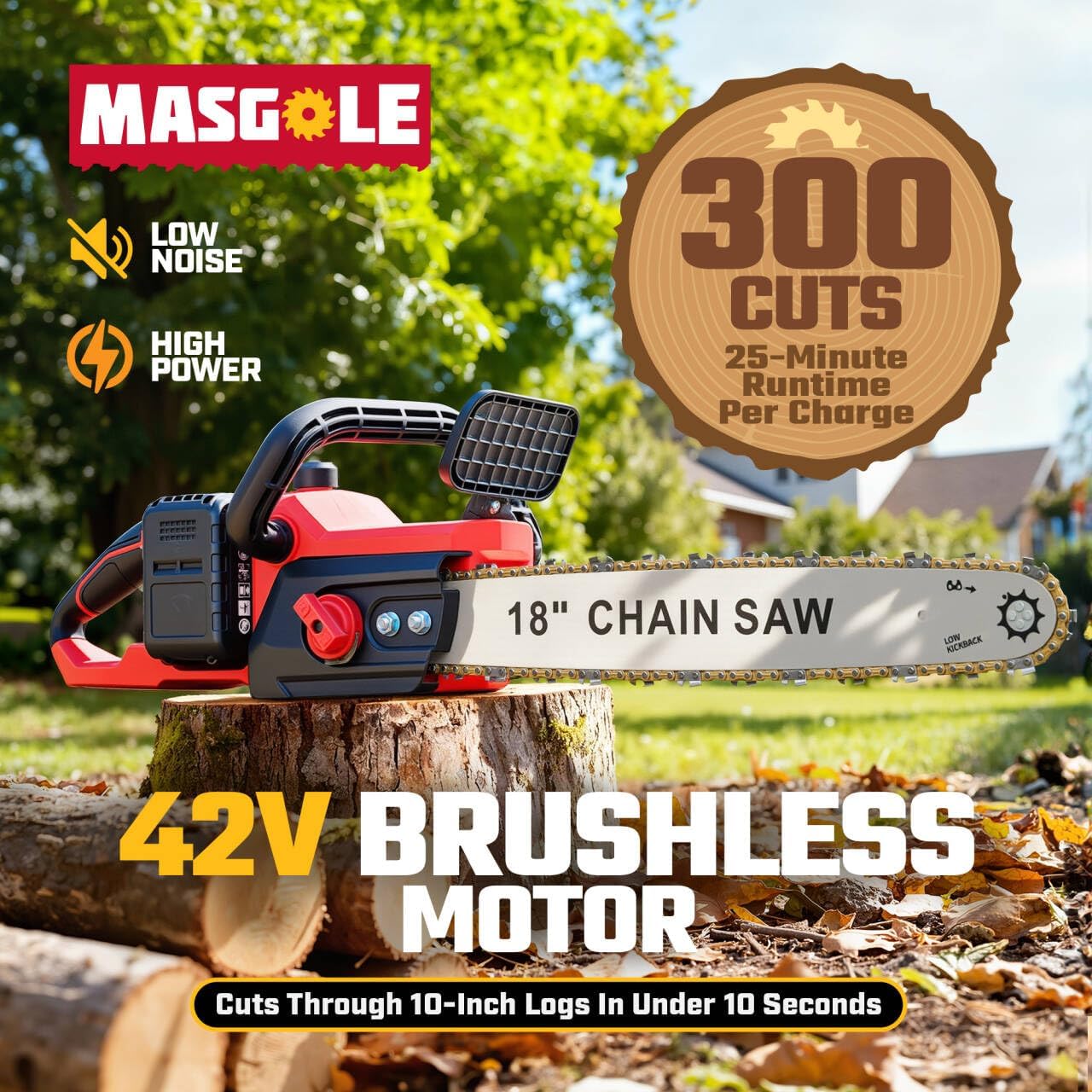 18" Cordless Chainsaw, Professional Cordless Chainsaw for Wood Cutting, Brushless Motor with Dual Safety Switch, Automatic Oiling & Tool-Free Adjustment, for Yard Work, Limbing