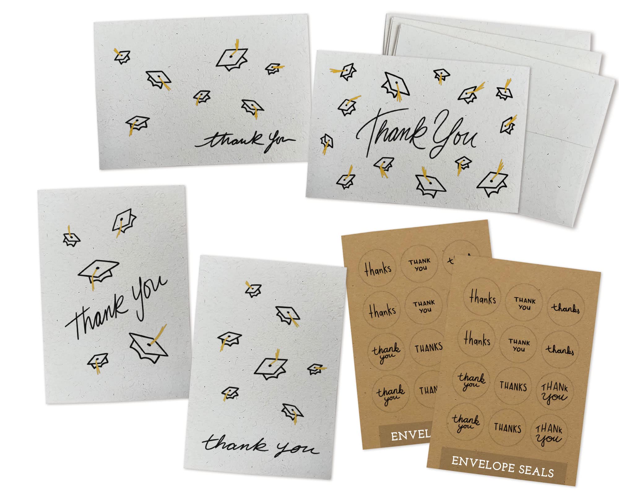 Sugartown Greetings Gold Tasseled Grad Caps in the Air Graduation Thank You Cards 2024 - Assorted Set of 24 Note Cards with Envelopes & Sticker Seals