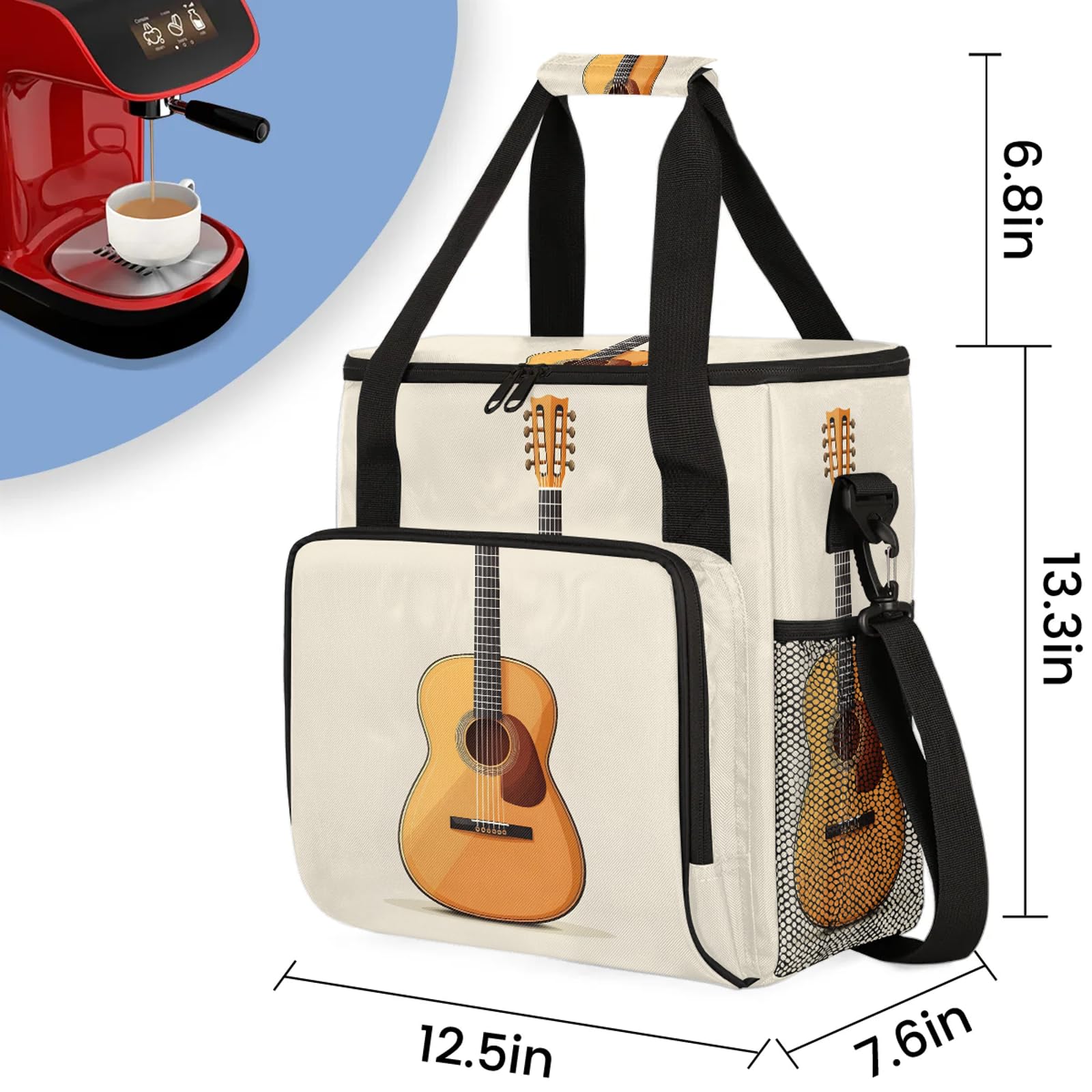 Adornori Music Coffee Maker Travel Bag, Guitar Insulated Grocery Bag Travel Picnic Leakproof Cooler Bags With Shoulder Strap