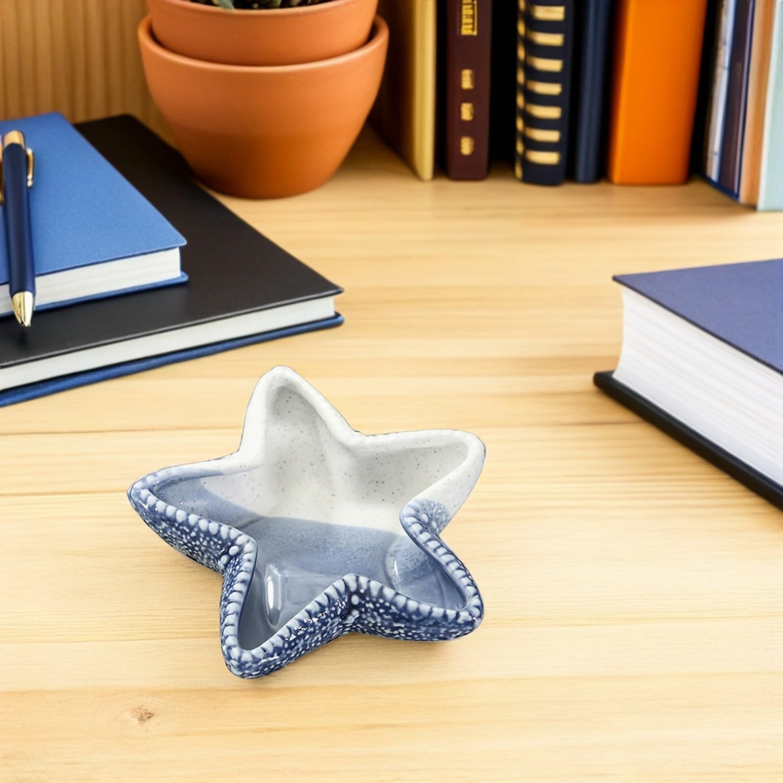 VOSAREA 1pezzi Piatto Portaoggetti in Ceramica a Forma Di Stella Del Mare Chiave Ornamento Decorativo Per Casa Blu