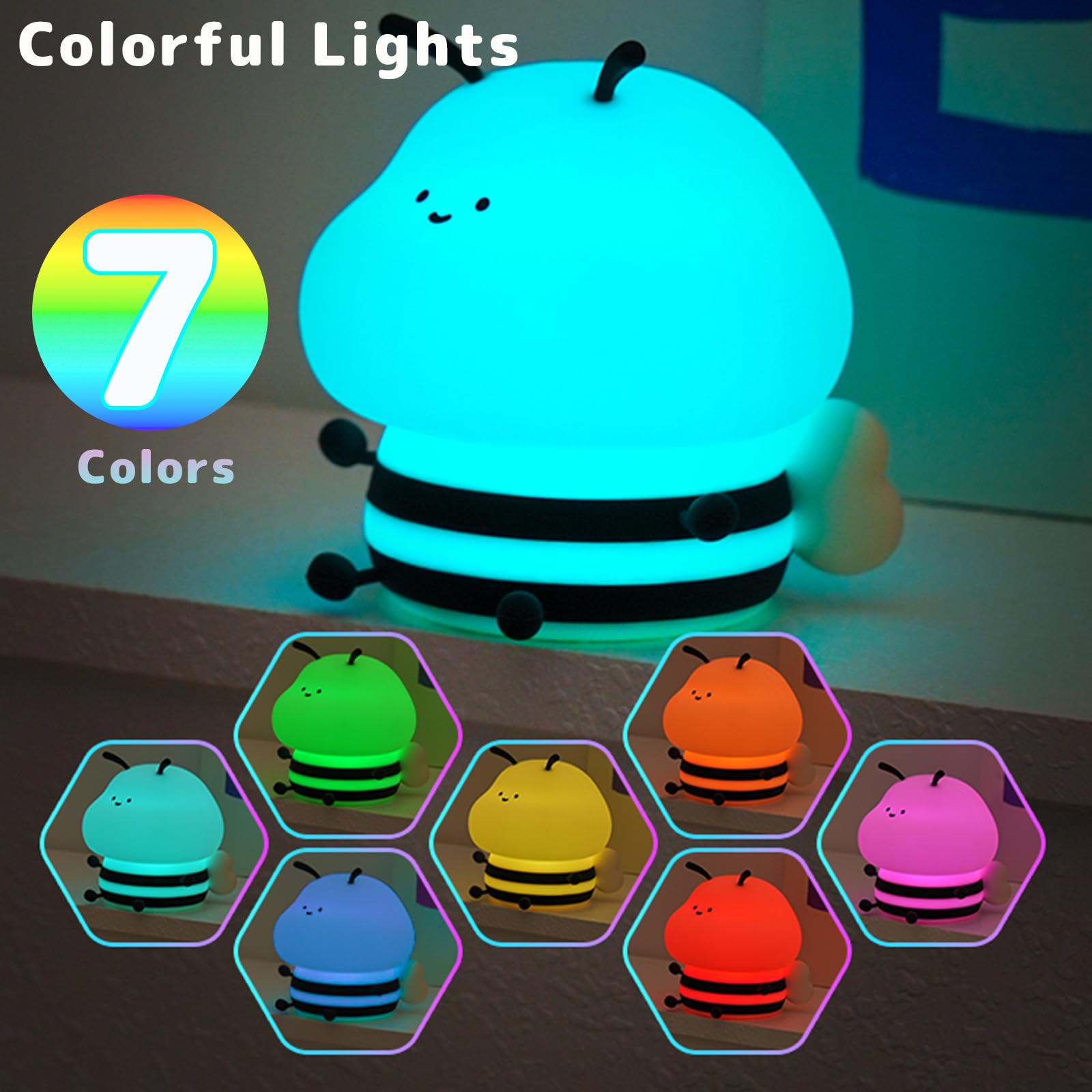 Animal Night Light for Kids 7 Colors Silicone Baby Nursery Night Light with Timer & 3 Levels Brightness Rechargeable Touch Squishy Light Cute Kids Bedside Lamp Kawaii Gifts for Boys and Girls (Warm)