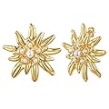 Womens Floral Gold Studs Earrings - 14K Gold Plated Earring,Personality Summer Big Flower Stud,Hypoallergenic Statement 