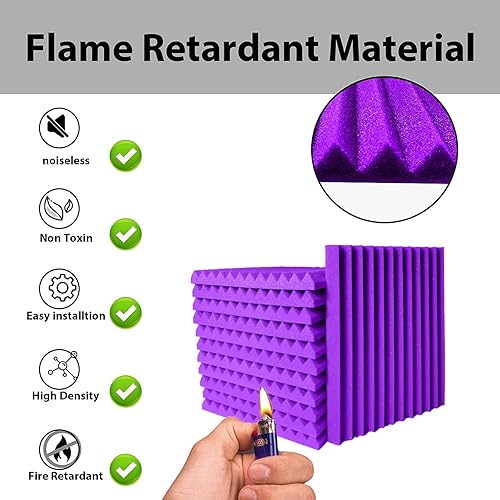 Miniatura 3 de TEMGCUAM Paquete de 24 paneles de espuma a prueba de sonido, paneles de pared insonorizados de recuperación rápida de 1 x 12 x 12 pulgadas, paneles
