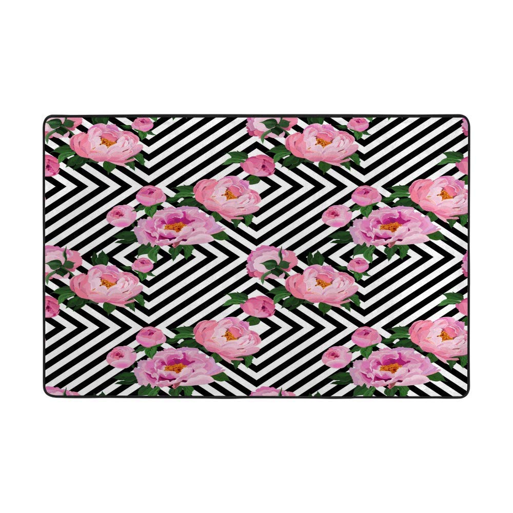 Tapis de salon en velours corail tapis de sol doux rose noir blanc décoration
