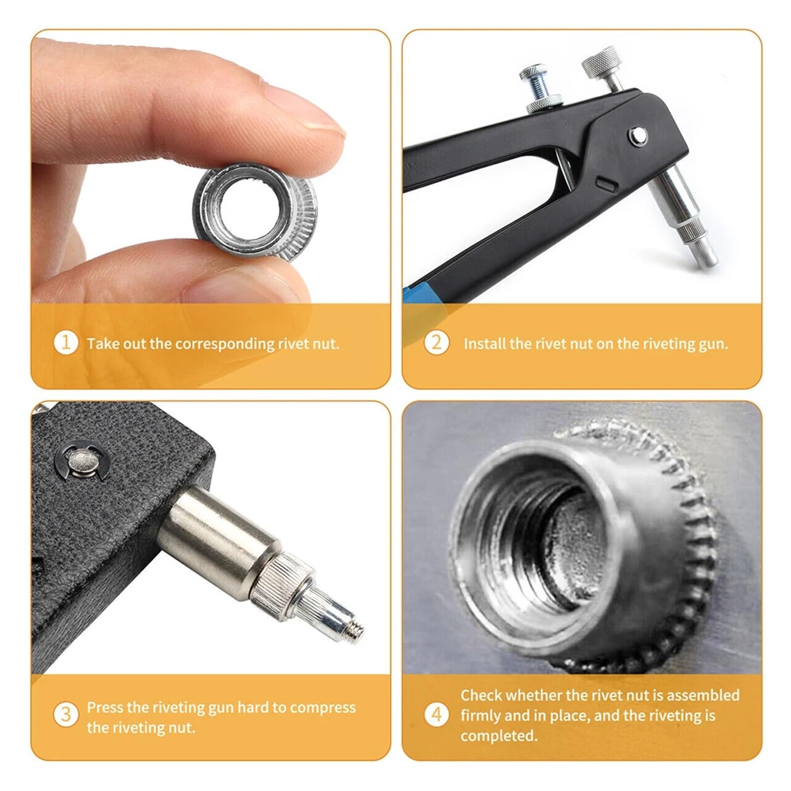 300 Pieces Aluminum Flat Head Nuts + Color Zinc Carbon Steel Rivet Nuts Classification Kit M3 M4 M5 M6 M8 M10 Combination Set