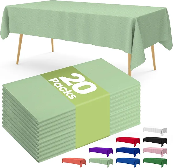 Pureegg Plastic Table Cloth Disposable 20 Pack, 54 x 108 Inch Table Cloths, Easter Party, Decorative Tablecloths, Rectangle, Light, Pastel Plastic Cover, Leakproof & Sturdy, Sage Green