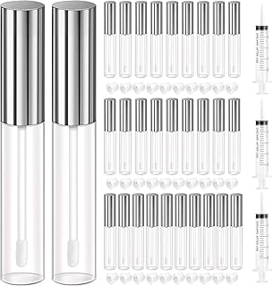 30 Pcs Clear lip Gloss Tube Containers Bulk Wand 10ml Empty Pink Lip Oil Tubes Refillable Lip Balm Bottles with Rubber Insert for DIY Makeup Such as Lip Samples, Homemade Lip Balm(Silver)