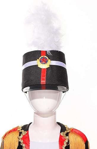 Miniatura 2 de Sombrero de tambor mayor para adultos y niños, sombrero de Majorette, sombrero de banda de tambor, sombrero de soldado de juguete con plumas