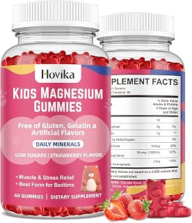 Magnesium Citrate Gummies for Kids - Great Tasting Kids Magnesium Calm Supplement Support Nerve & Bone Health, Strong Muscle for Kids Wellness, Vegan Strawberry Flavor Low-Sugar, 2 Pack-60 Count