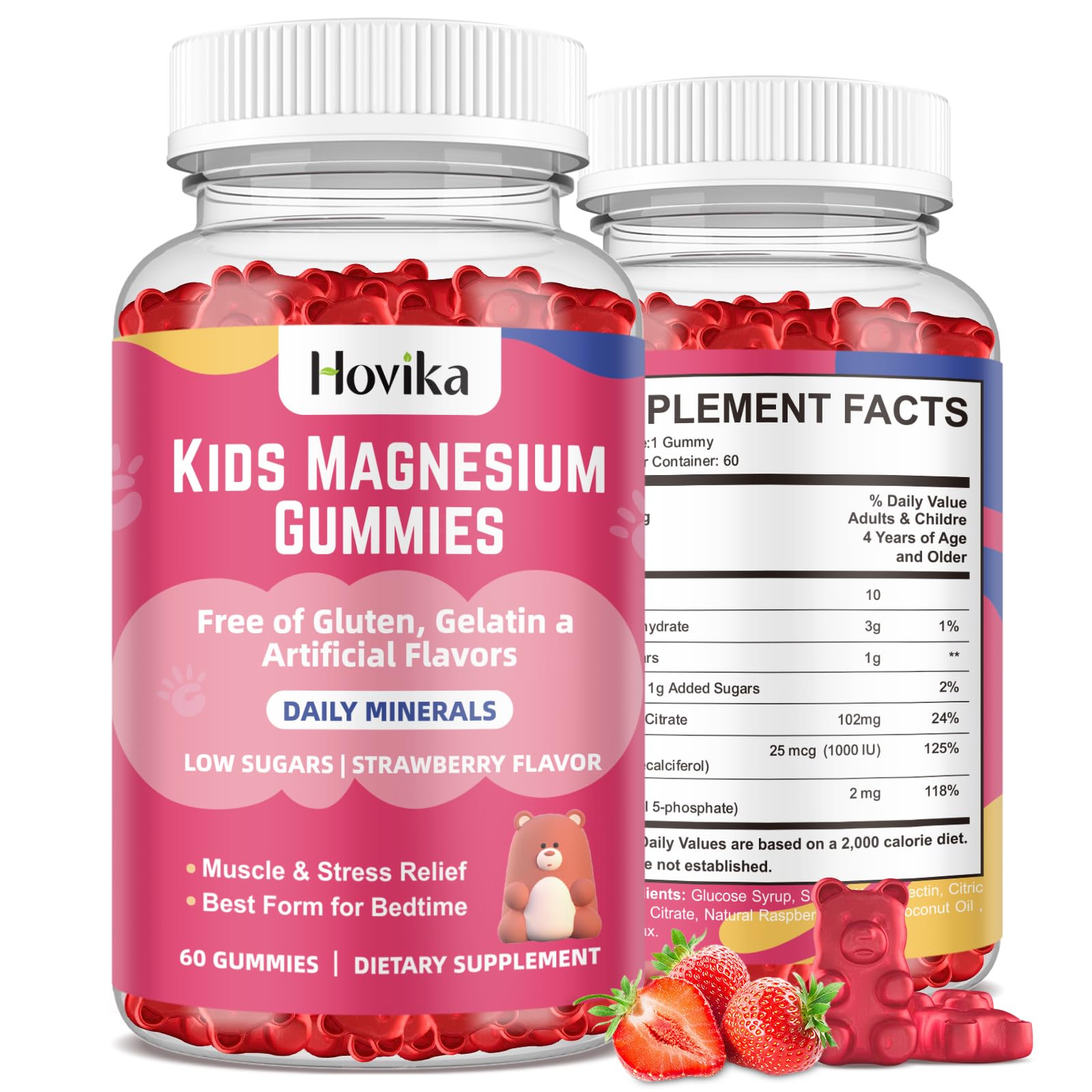 Magnesium Citrate Gummies for Kids - Great Tasting Kids Magnesium Calm Supplement Support Nerve & Bone Health, Strong Muscle for Kids Wellness, Vegan Strawberry Flavor Low-Sugar, 2 Pack-60 Count Strawberry 60 Count (Pack of 2)